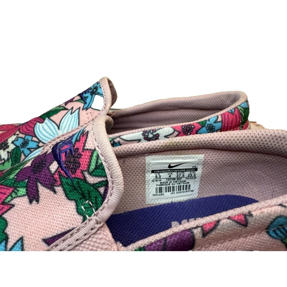 Nike TOKI PInk Blue Aloha Floral Thick Canvas Slip On Loafer Skater Shoe Wmn 6.5